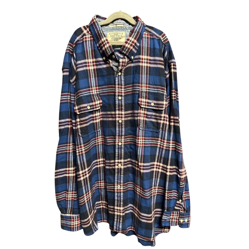 Nautica‎ XXL Blue Classic Plaid Flannel Shirt Men's Long Sleeve Button Up NWT